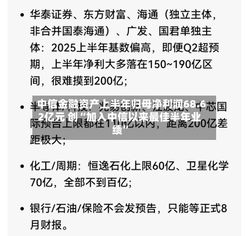 中信金融资产上半年归母净利润68.62亿元 创“加入中信以来最佳半年业绩	”-第2张图片