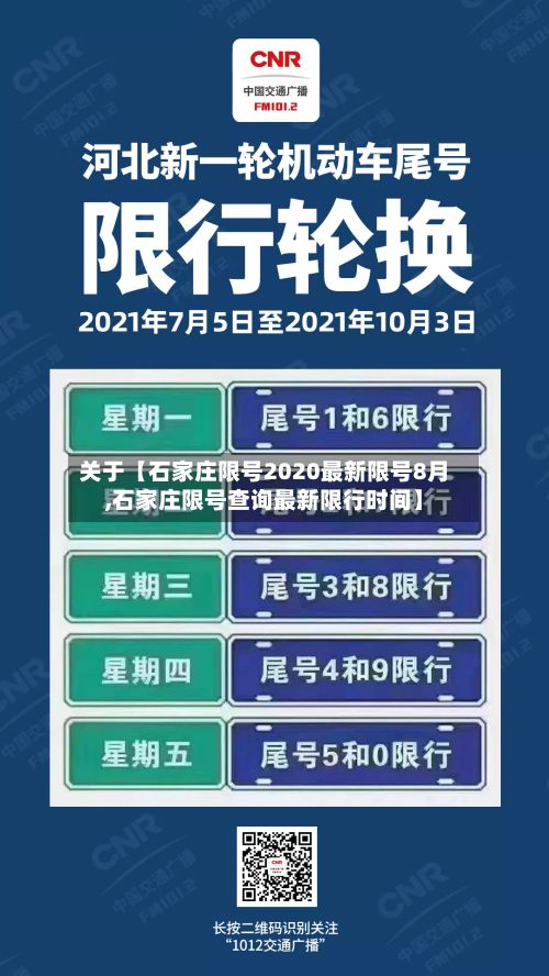 关于【石家庄限号2020最新限号8月,石家庄限号查询最新限行时间】