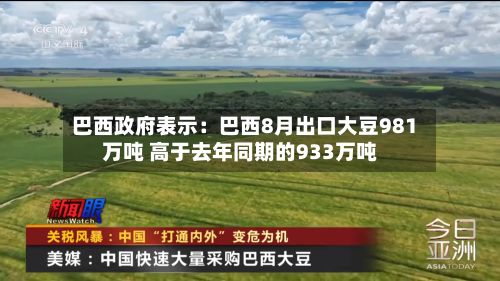 巴西政府表示:巴西8月出口大豆981万吨 高于去年同期的933万吨-第2张图片
