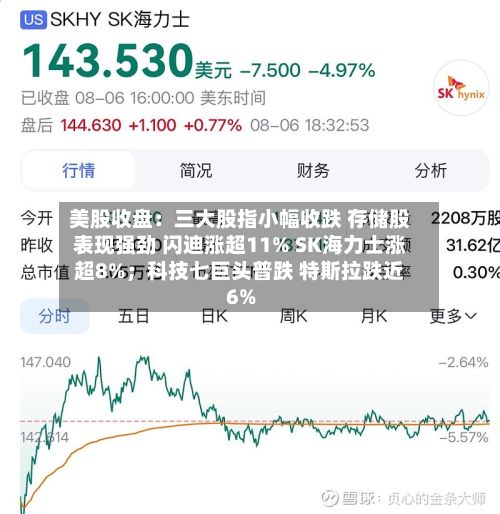 美股收盘：三大股指小幅收跌 存储股表现强劲 闪迪涨超11% SK海力士涨超8%；科技七巨头普跌 特斯拉跌近6%