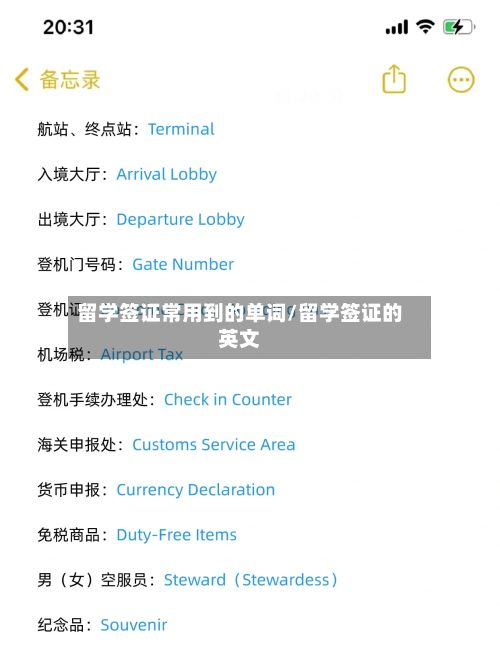 留学签证常用到的单词/留学签证的英文