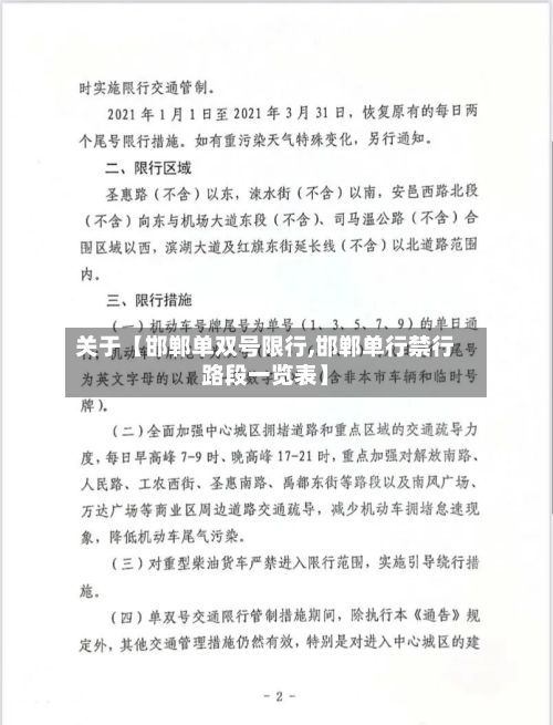 关于【邯郸单双号限行,邯郸单行禁行路段一览表】